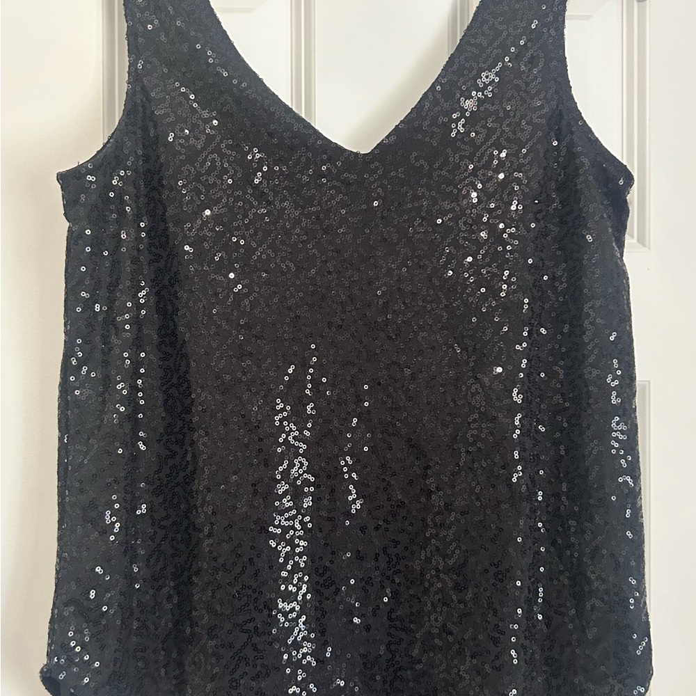 Gibson Glam Black Sequin Women's Sleeveless V Neck Black Top - NWT